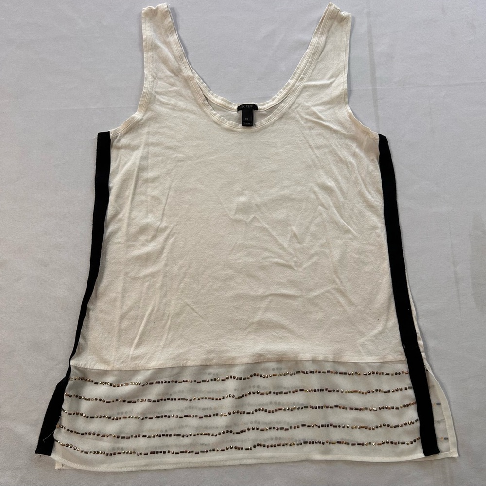 J. Crew Cream and Black Asymmetrical Tank Top